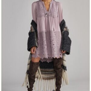 Anthropologie Embroidered Lace Tunic Dress Lilac NWT SIZE XS